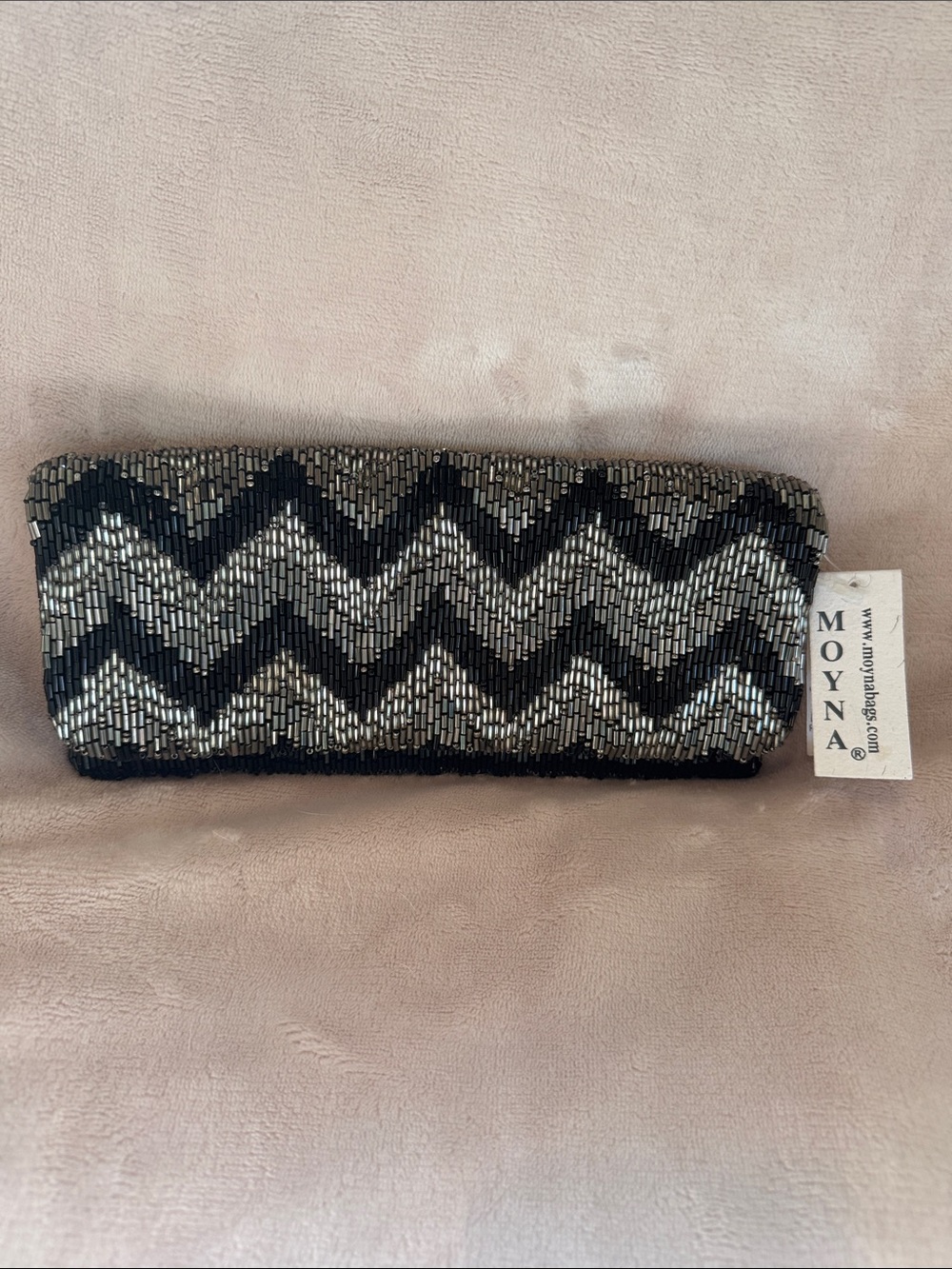 Moyna Black & Silver Zigzag Beaded Clutch